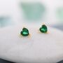 Sterling Silver Tiny Emerald Green Cz Heart Stud Earrings, thumbnail 2 of 12