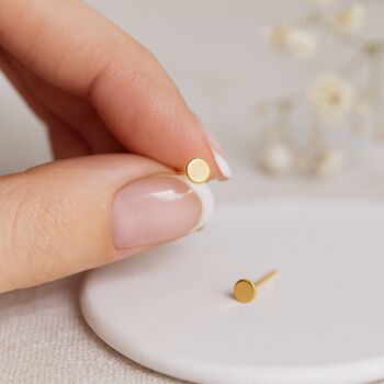 Gold Plated Sterling Silver Disc Micro Stud Earrings – 3mm, 3 of 7