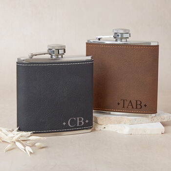 Personalised Initials Leather Hip Flask, 2 of 5
