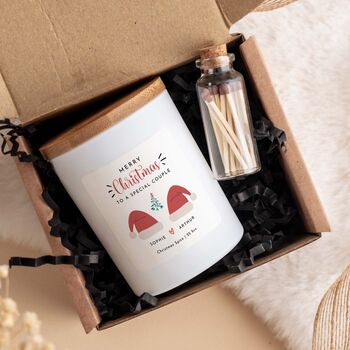 Personalised Merry Christmas Couple Scented Candle Vegan Gift Set, 4 of 5