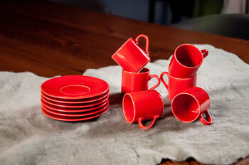 Set Of Six Porcelain Espresso Cups And Saucers Set Red, 2 of 6