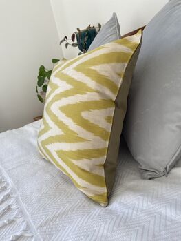 Yellow And Cream Zigzag Silk Ikat Cushion, 3 of 8