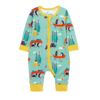 Organic Cotton Zip Up Baby Romper With Canoeing Print, 2 of 6