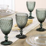 Set Of Four Smoked Grey Embossed Wine Goblets, thumbnail 3 of 9