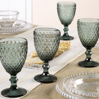 Set Of Four Smoked Grey Embossed Wine Goblets, 3 of 9