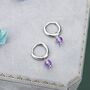 Sterling Silver Natural Lilac Purple Amethyst Bead Huggie Hoop Earrings, thumbnail 7 of 12