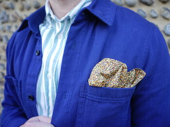 Mens Yellow And Brown Floral Print Pocket Square, 5 of 7