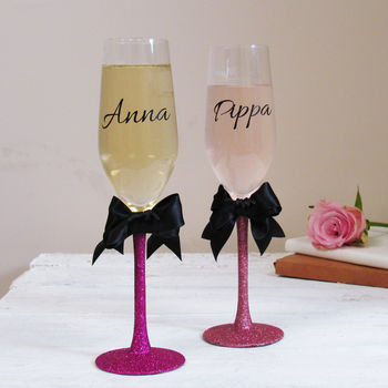 Glitter Bow Personalised Champagne Glass, 3 of 4