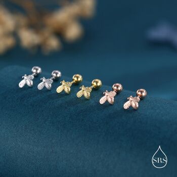 Tiny Bumble Bee Screw Back Earrings In Sterling Silver, 4 of 10