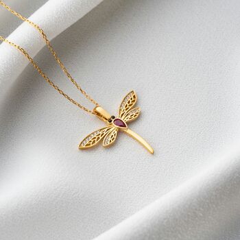 Dragonfly Necklace With Birthstone In Sterling Silver, 4 of 9