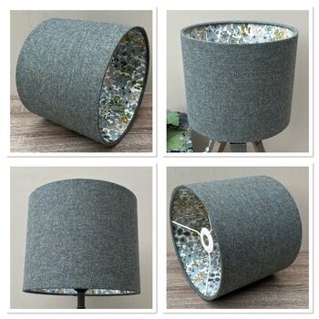 Enid Roan Blue Tweed Floral Lined Lampshades, 10 of 10