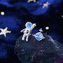 Mismatched Planet And Astronaut Stud Earrings In Sterling Silver, thumbnail 1 of 10