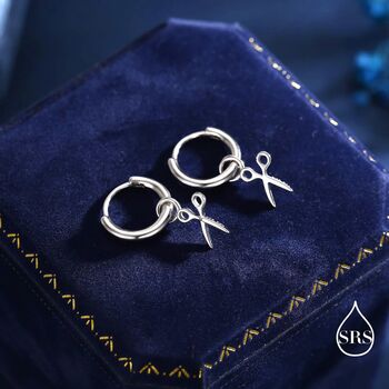 Sterling Silver Tiny Scissors Huggie Hoops Earrings, 2 of 11