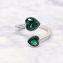 Double Heart Emerald May Birthstone Adjustable Ring, thumbnail 1 of 5