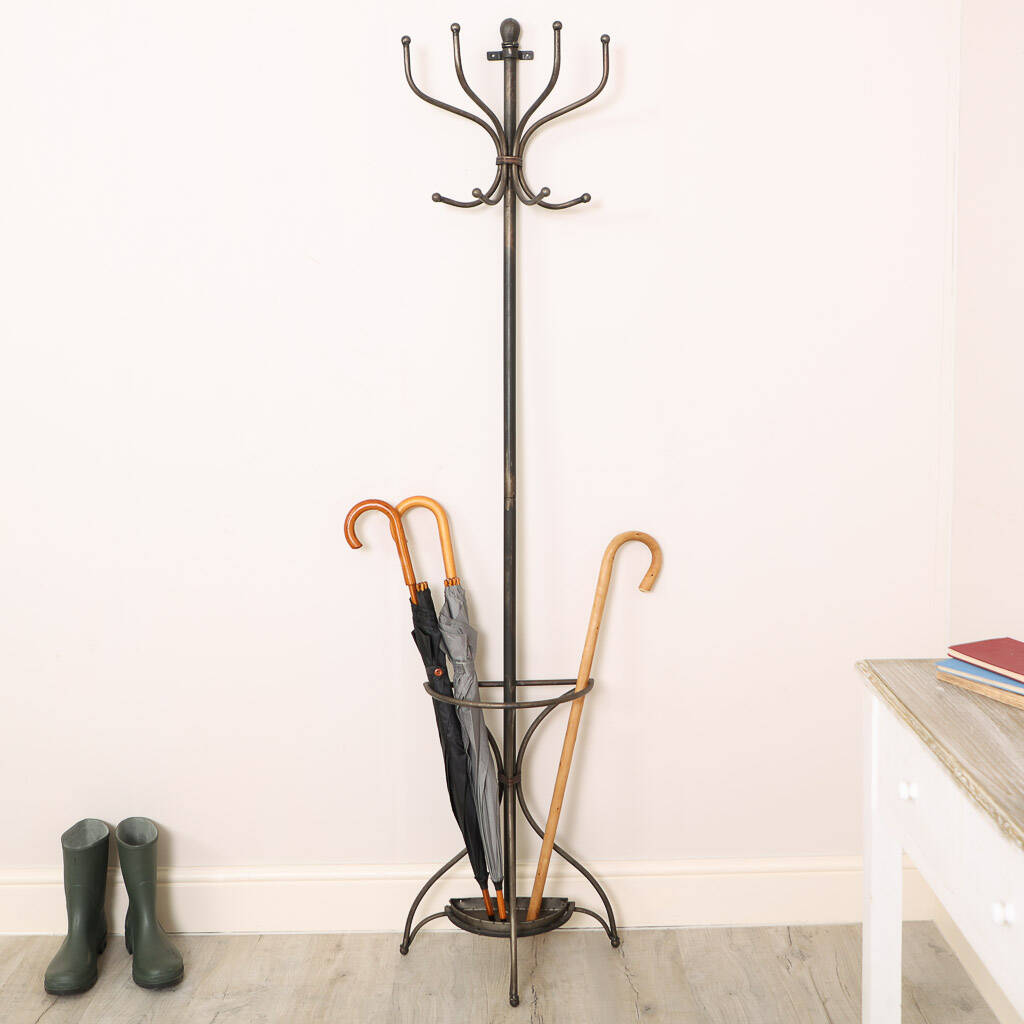 Isabella Antique Style Grey and White Wooden Coat Hat Stand with Metal Hooks