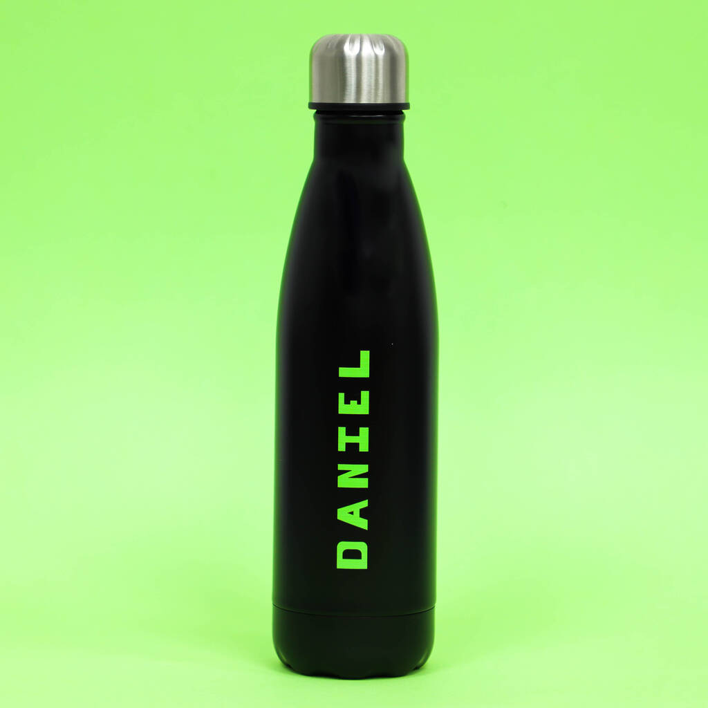 Custom Name Black Metal Thermos Water Bottle By Proper Goose