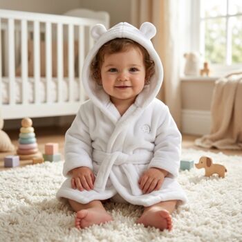 Personalised Grey Baby Dressing Gown With Bear Ears, 7 of 10