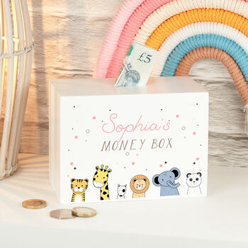 Personalised Cute Animals Wooden Money Box, 2 of 5