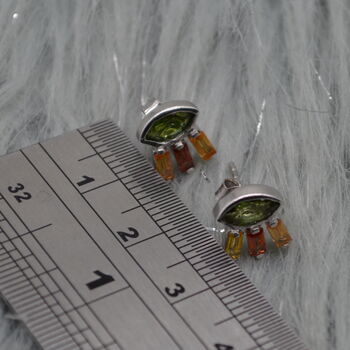 Green Tourmaline Stud Earrings: Silver, Red,Orange Drop, 6 of 6