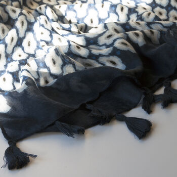 Navy Blue Geometric Print Tassel Soft Scarf, 4 of 10