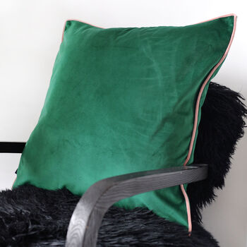 Emerald Green Velvet Cushion With Blush Piping, 2 of 2