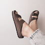 Leather Sandals With Memory Foam Insole In Grey/ Taupe, thumbnail 5 of 5