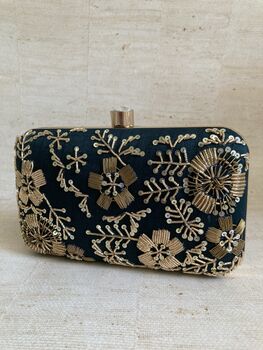 Green Raw Silk Rectangular Clutch Bag, 5 of 9