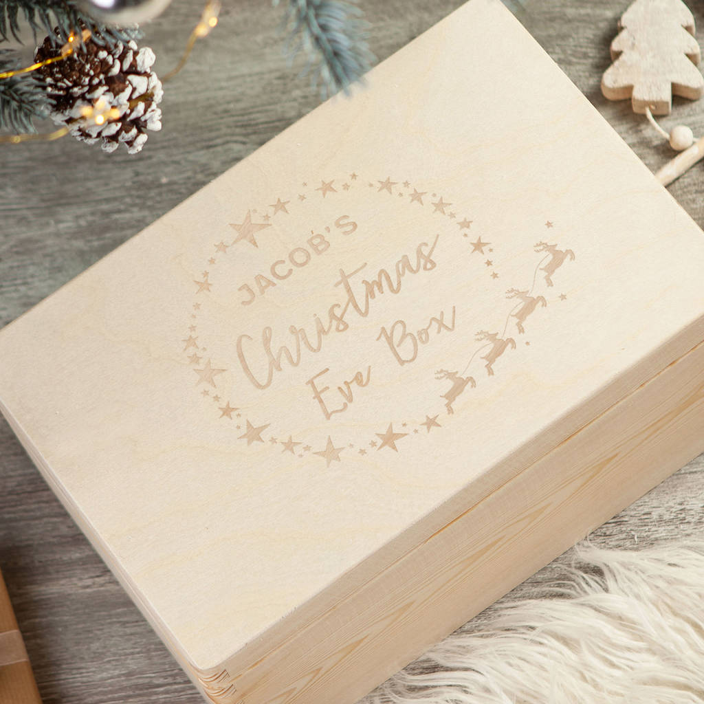 wooden christmas eve box personalised flying reindeer by norma&dorothy | notonthehighstreet.com