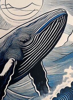 Linocut Style Whale Art Print, 3 of 5