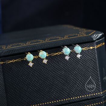 Sterling Silver Tiny Aqua Green Opal And Cz Stud Earrings, 3 of 12