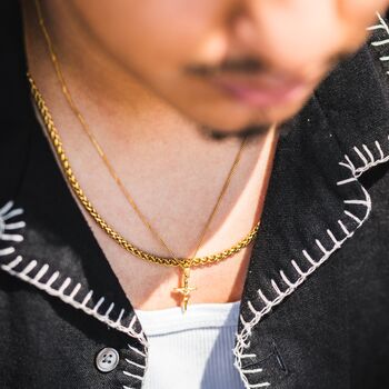Gold Mini Crucifix Cross Pendant Chain For Men, 11 of 12