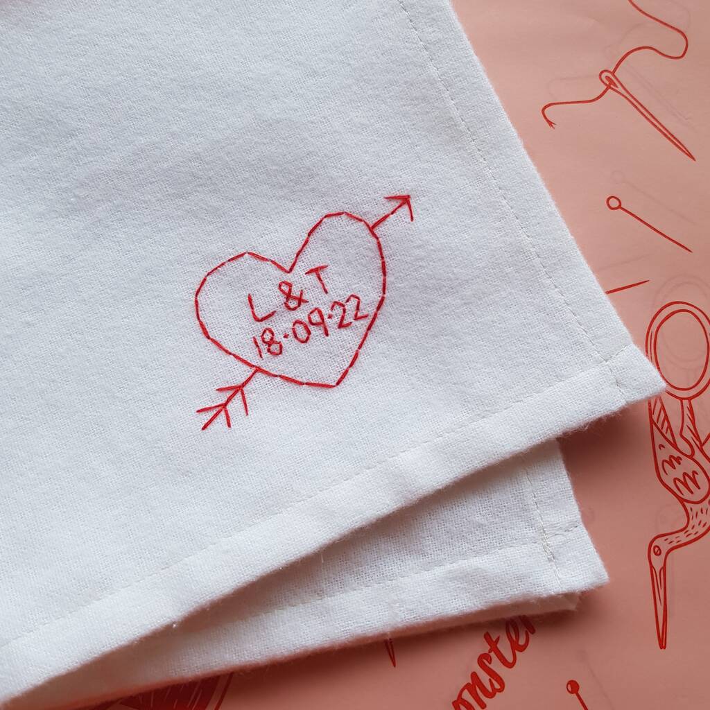 Personalised Love Heart Hand Embroidered Handkerchief, 1 of 11