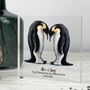 Penguin Couple Illustration Personalised Clear Acrylic Block, thumbnail 1 of 2