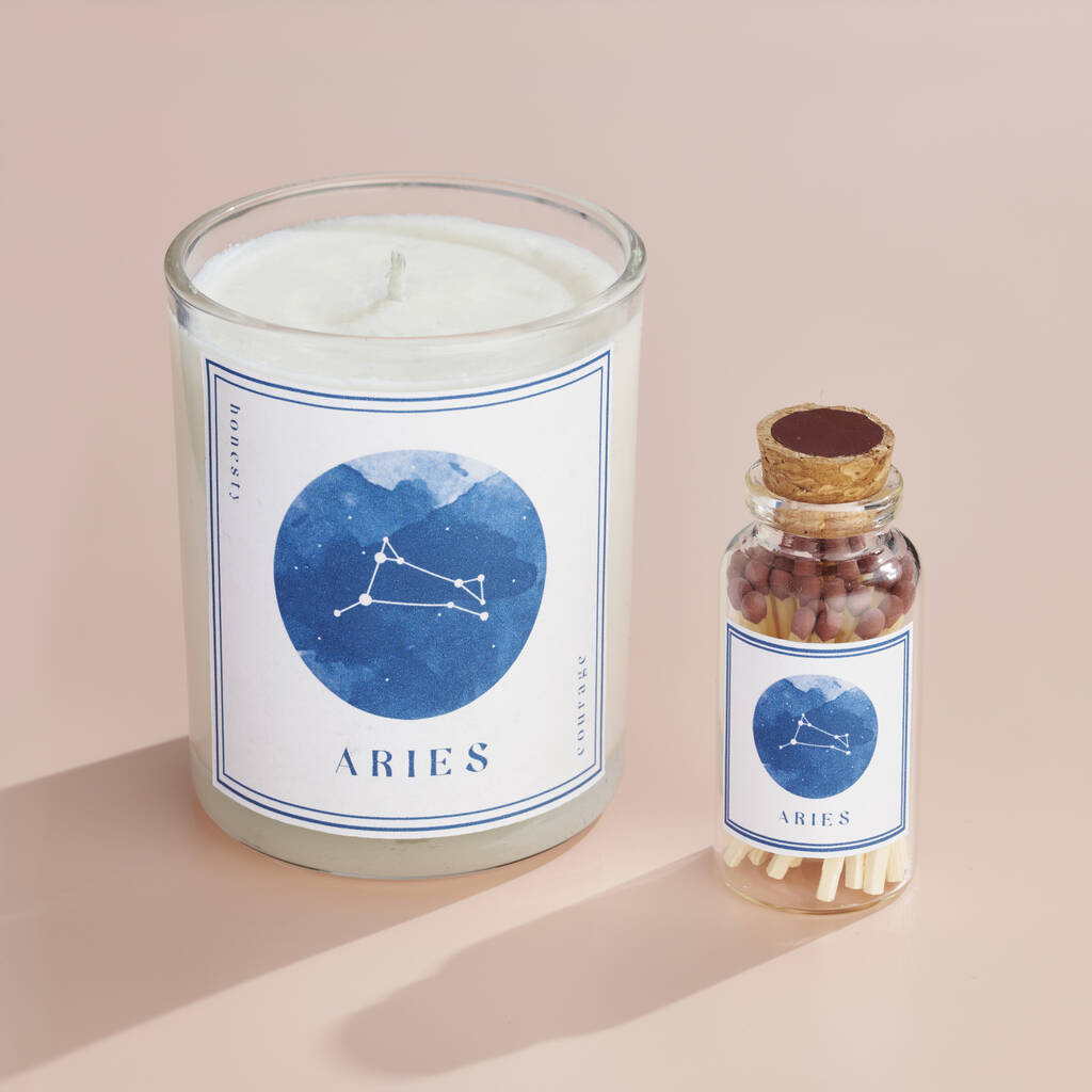 Personalised Star Sign Zodiac Candle And Match Set, 1 of 3