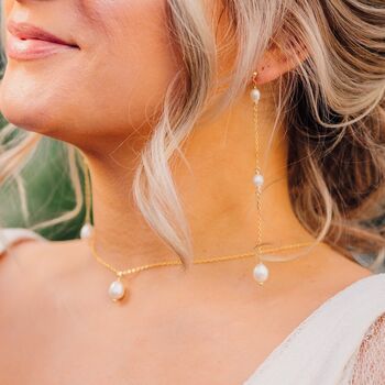Bridal Long Pearl Earrings On Fine Chain, 3 of 8