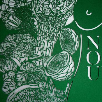 'Nourish' Green Kitchen Papercut Wall Art, 7 of 8