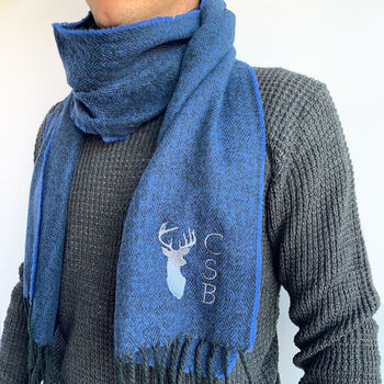 Personalised Men's Blue Stag Scarf, 2 of 3
