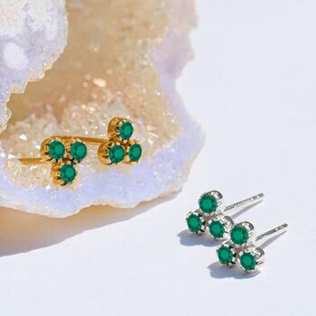 Threeni Green Onyx Stud Earrings Sterling Silver Or Gold Plated, 2 of 12