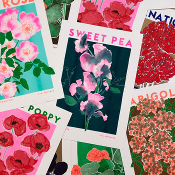 Sweet Pea Floral Illustration Riso Print, 3 of 8