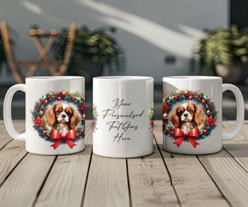 Personalised King Charles Spaniel Christmas Wreath Dog Mug, 2 of 2