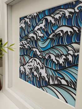 Framed Hand Made Paper Cut Wave Art, 4 of 9