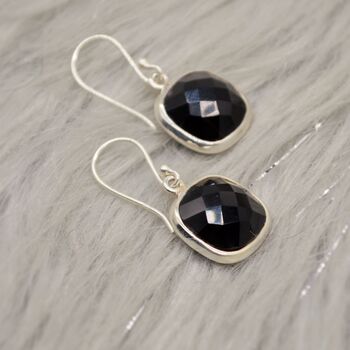 Black Square Onyx Sterling Silver Earrings, 3 of 11