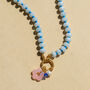 Blue Gemstone And Pink Flower Gingham Necklace, thumbnail 1 of 6