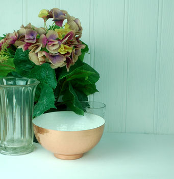 Decorative Copper Bowl With White Enamel Interior, 3 of 6