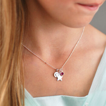 Girl's Personalised Silver Star Birthstone Necklace, 3 of 9