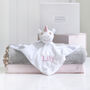 Personalised White Unicorn Baby Snuggle Comforter, thumbnail 2 of 6