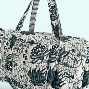 Large Weekend Duffle Bag | Teal Block Print Floral, 3 of 7