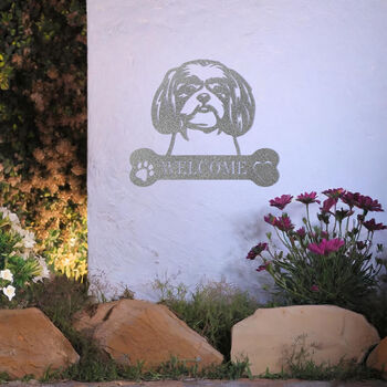 Personalised Shih Tzu Welcome Metal Wall Art Sign For Home And Garden Decor, 10 of 11