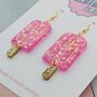 Pink Ice Lolly Glitter Statement Earrings / Summer Treat Jewellery Pink Popsicle Statement / 90s Summer Aesthetic Playful Kitsch Accessory, thumbnail 5 of 5