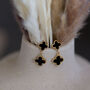 Black Twin Clover Earring In 18 K Gold Plate, thumbnail 2 of 4